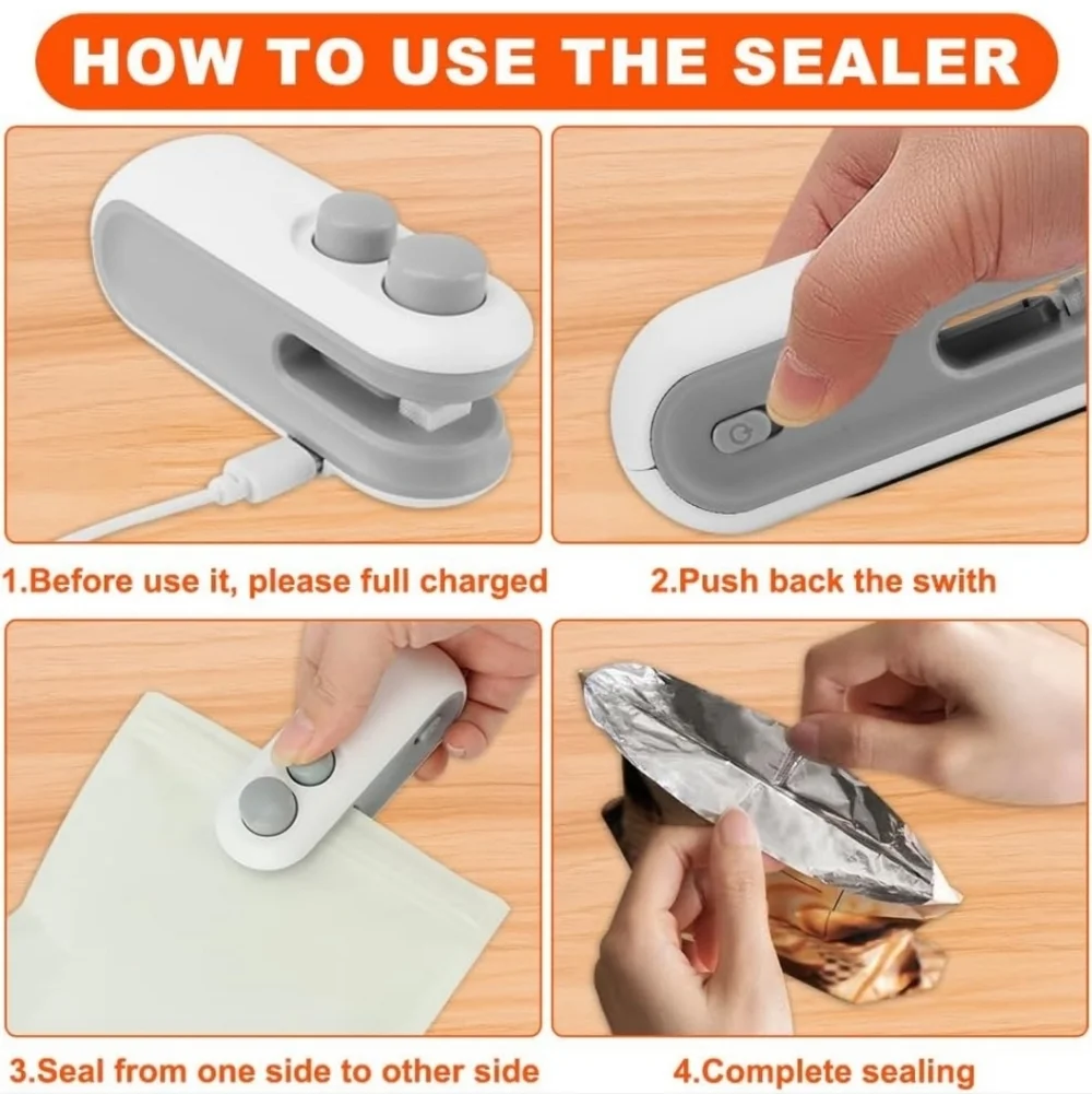 Portable USB Chargable Sealing Machine White & Gray w Cord New in Box